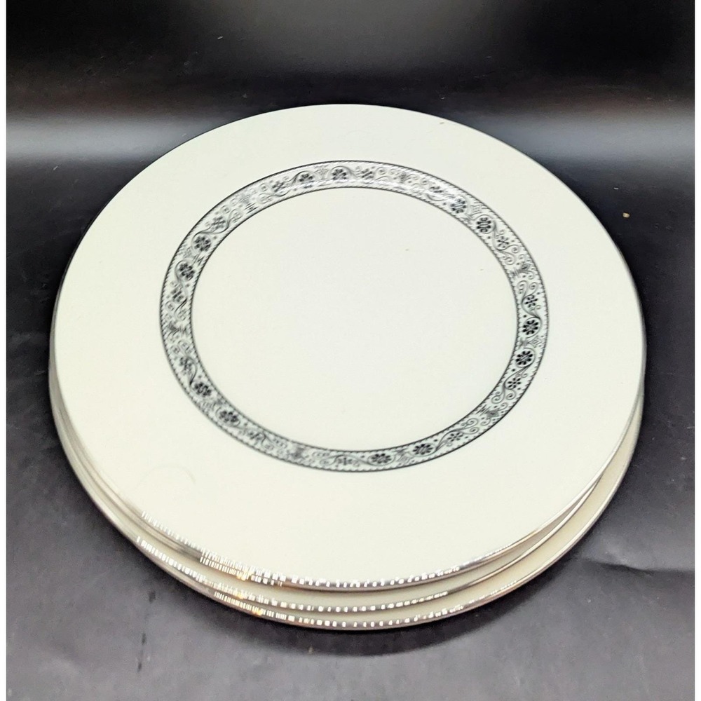 Set/4 Vintage‎ Pickard Barcelona 1969 Dinner Plate 10.5" Black Trim